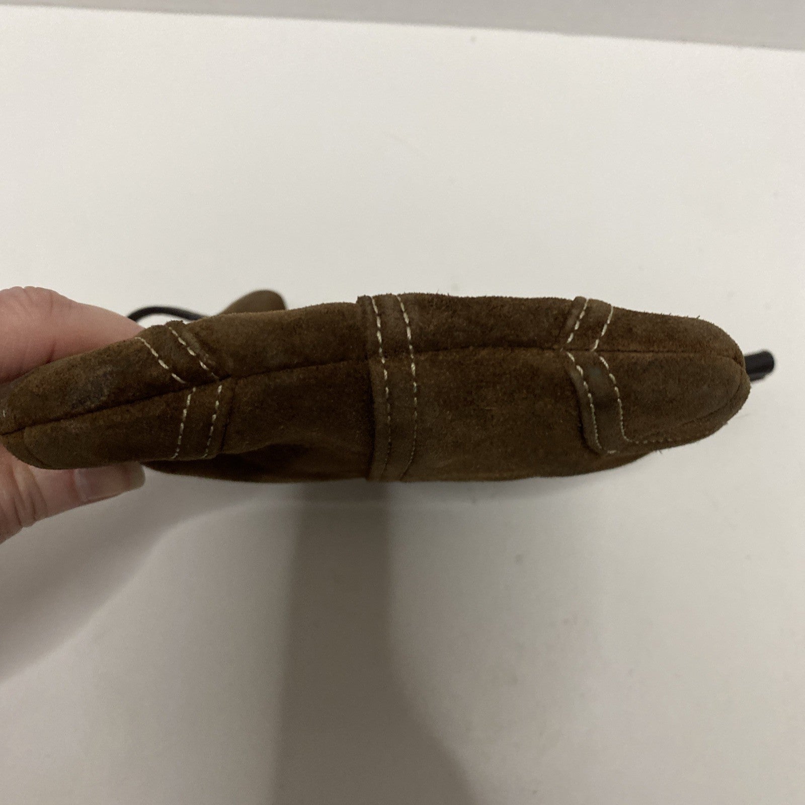 COACH VINTAGE MARBLE BAG DRAW STRING Brown  SUEDE SMALL EUC 6” x 6”