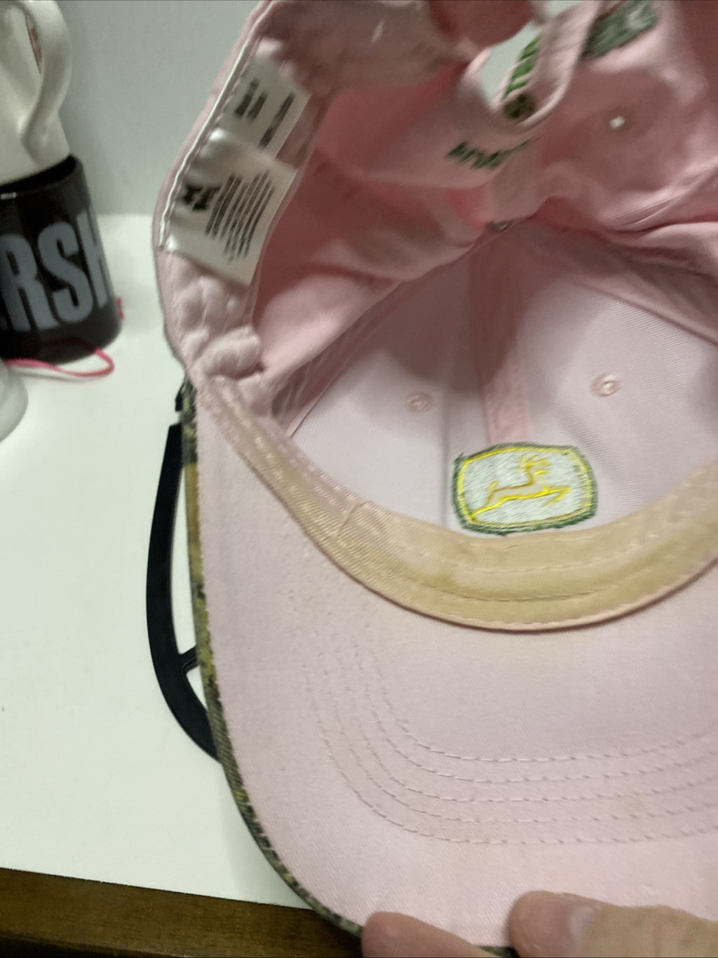 John Deere women’s pink ball cap camo trim harvester works