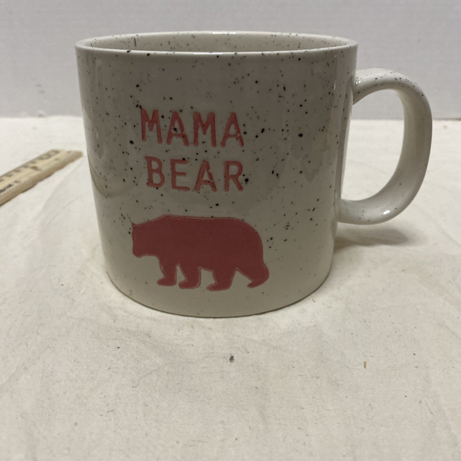 Coffee Cup Mug Mama Bear Mother Mama  Pink Speckled Beige