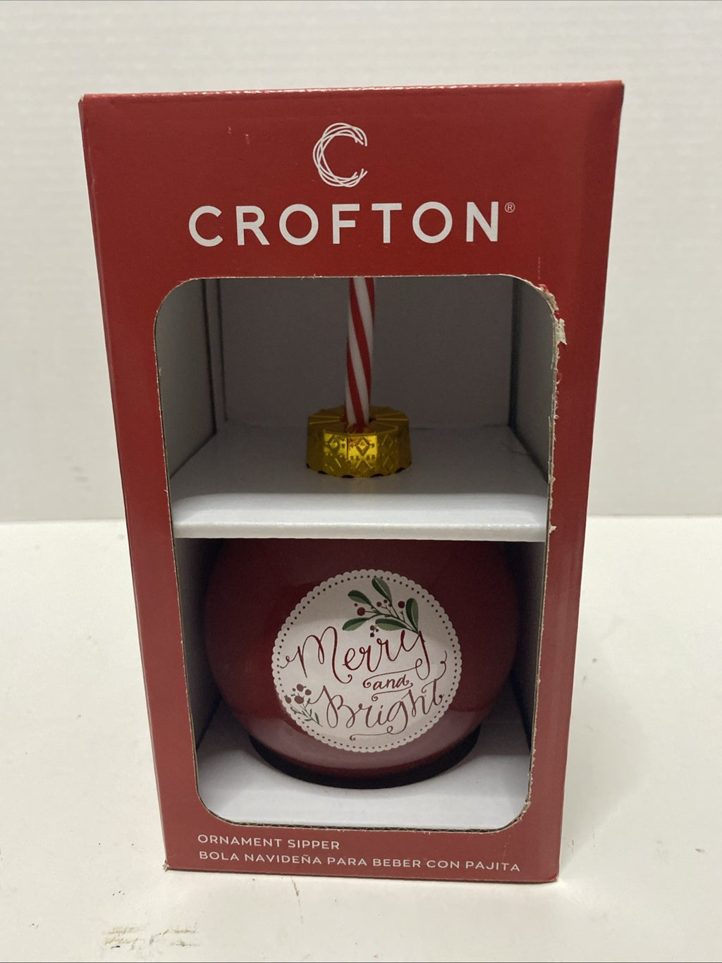 New - Crofton  Ornament Sipper Merry and Bright Christmas Drinking Sipper