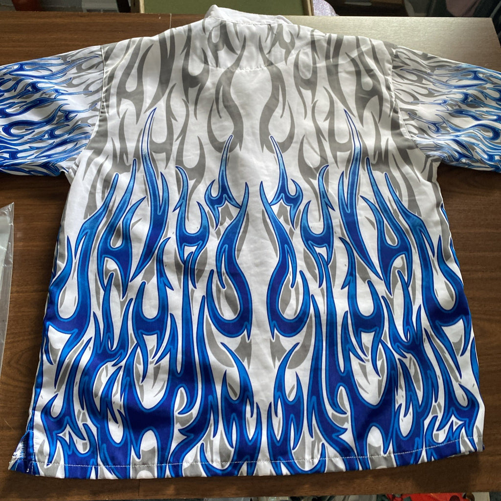 VTG Steve & Barry’s Club Shirt Blue Flame Button Up Collared Men’s Size Med Y2K