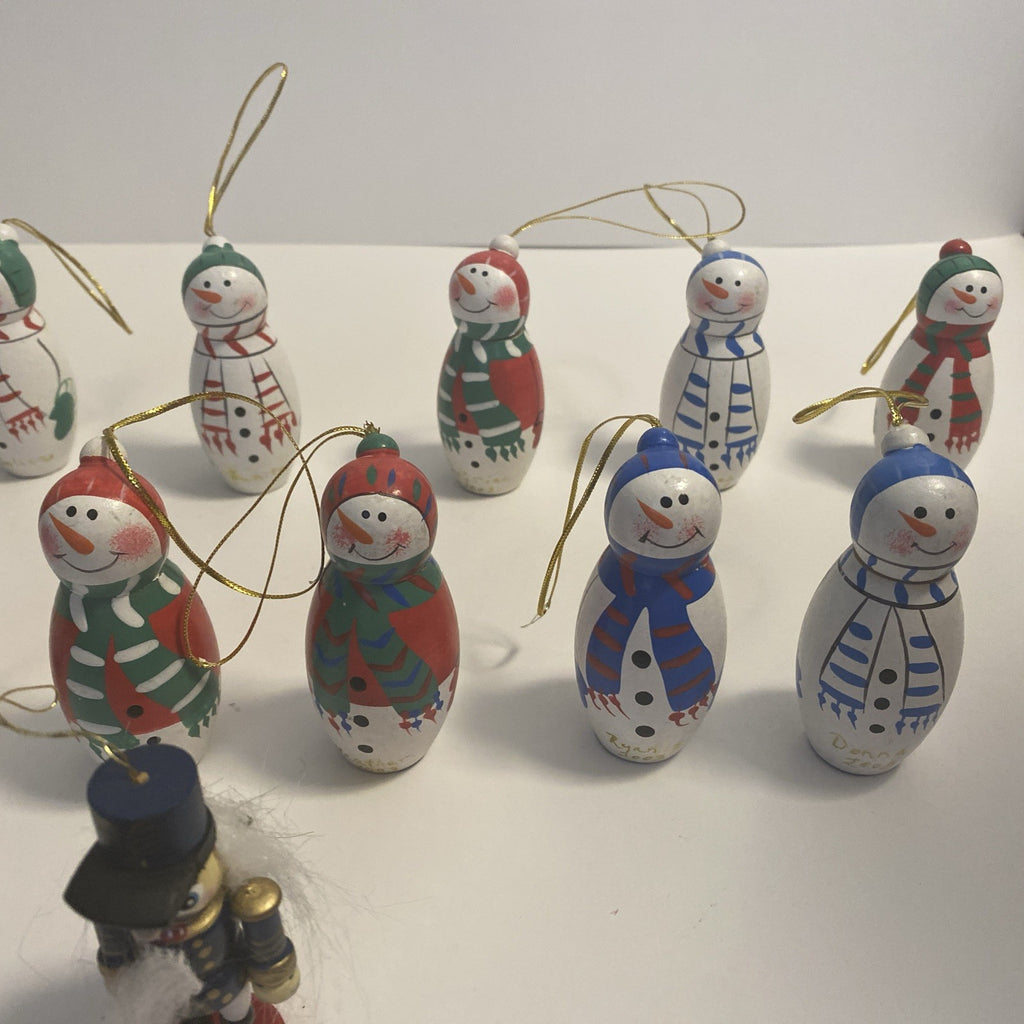 Lot of 12 Wooden Christmas Ornaments And 1 Nut Cracker