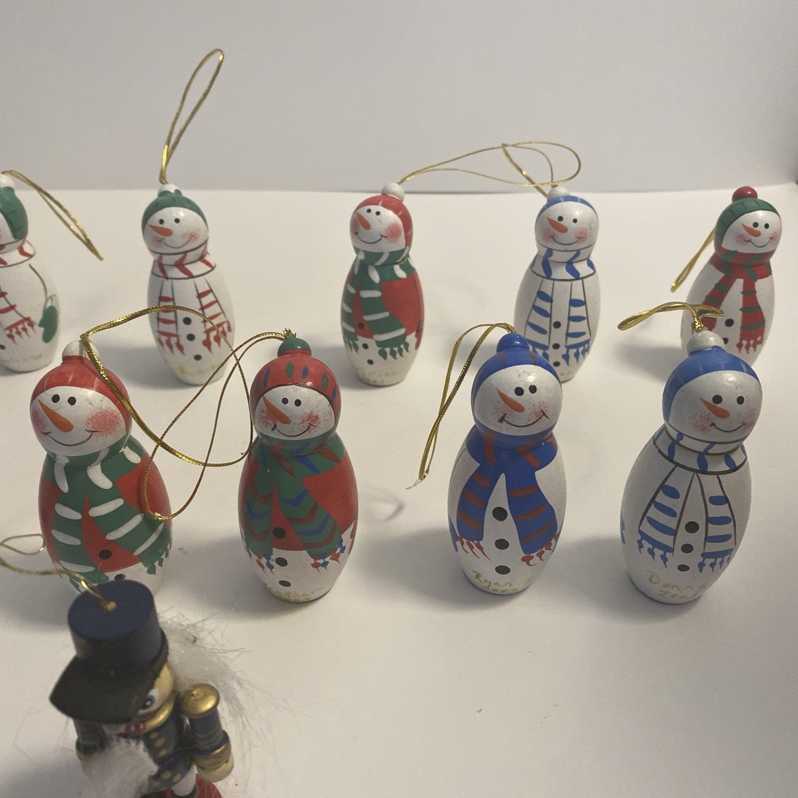 Lot of 12 Wooden Christmas Ornaments And 1 Nut Cracker