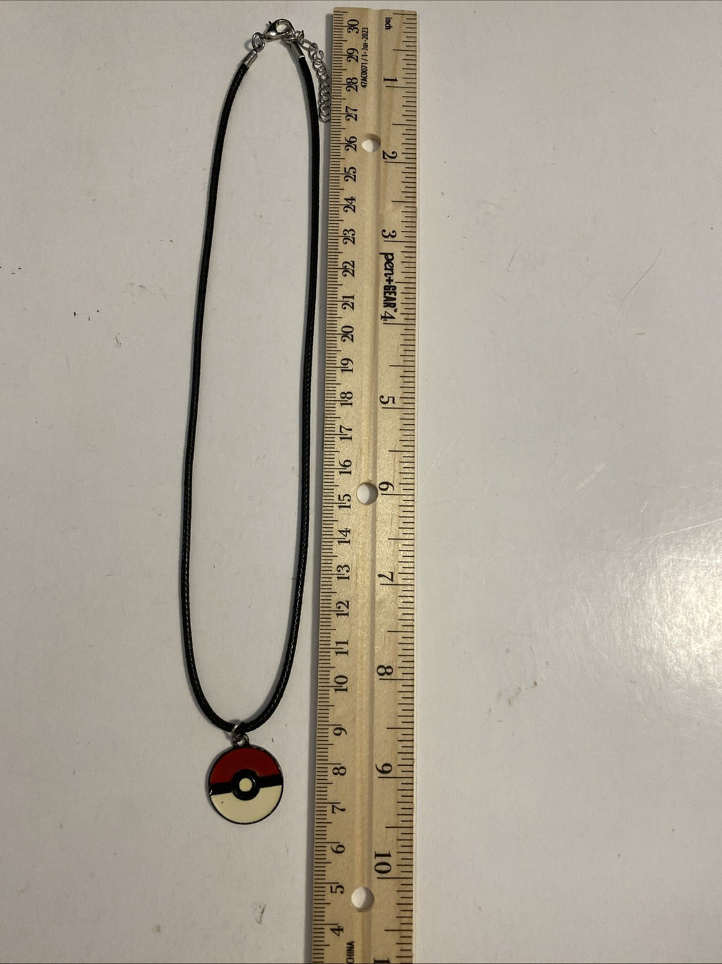 Poke ball pokemon red/ Cream charm necklace videogame jewelry Faux Leather Chain