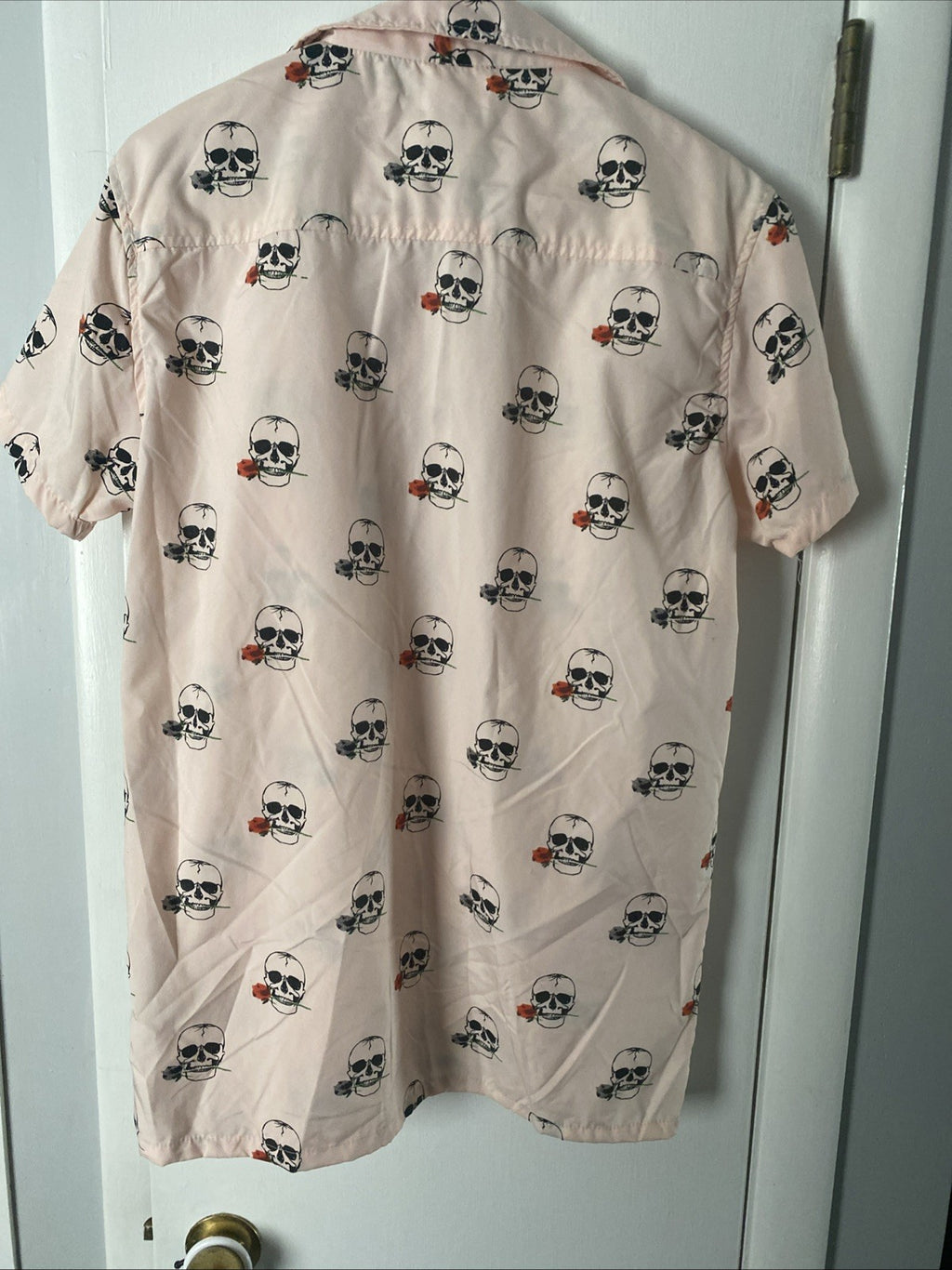 Brooklyn Standard Skull & Roses Button-Up Short Sleeve Men's Shirt Pink Size M