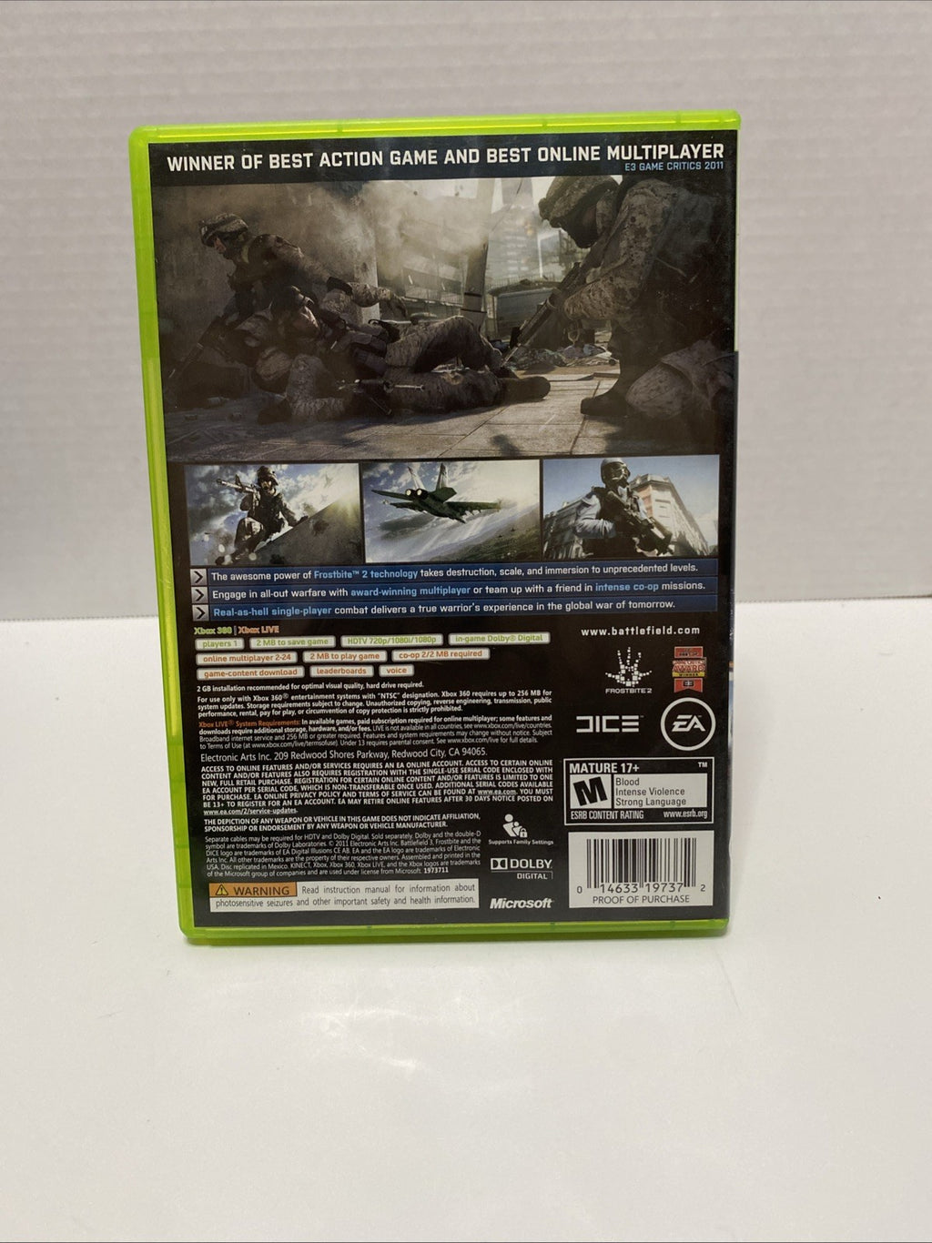 Xbox 360 Battlefield 3 2011 EA COMPLETE w/ Manual TESTED Free Shipping! EUC
