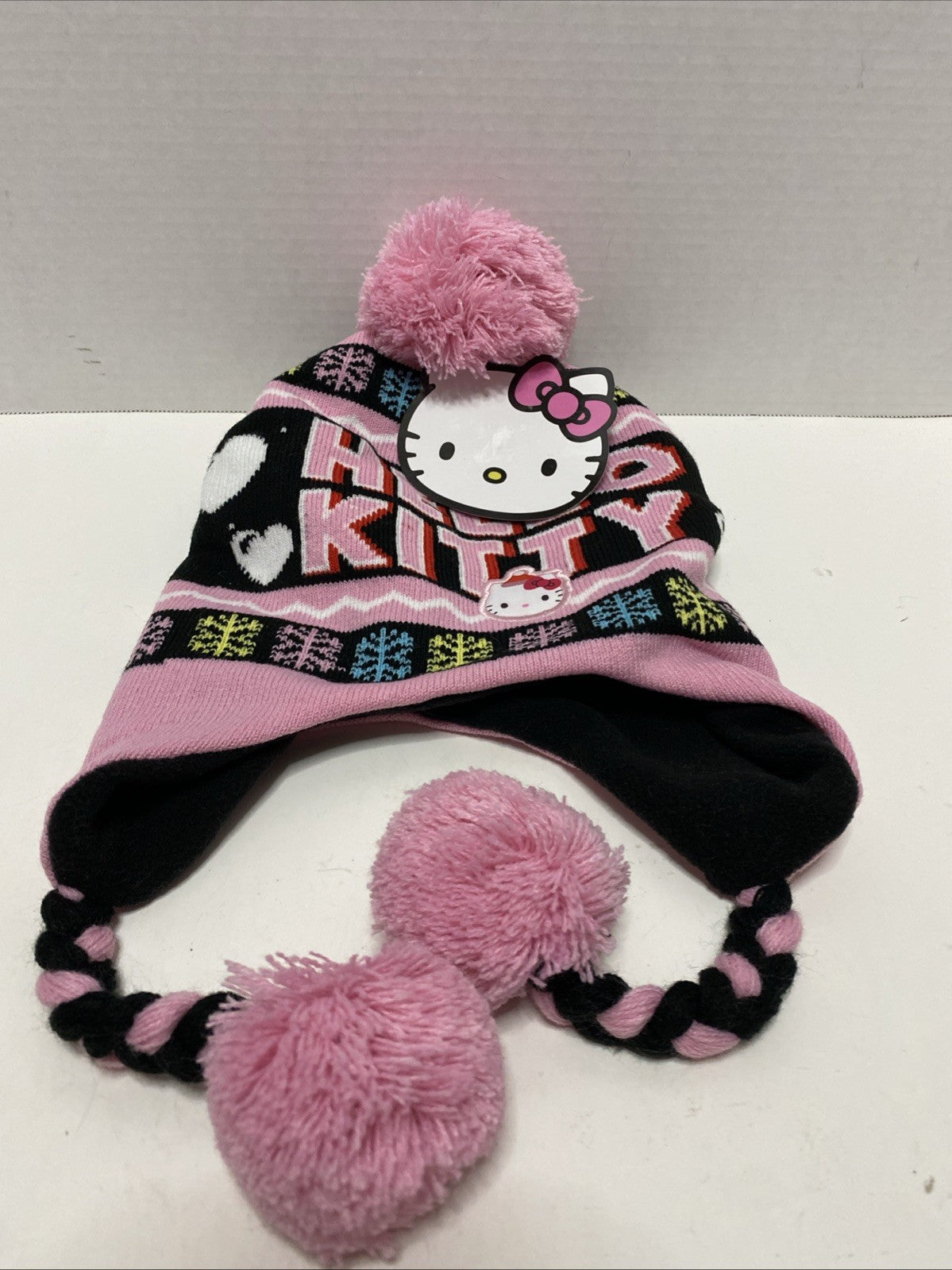 Hello Kitty Beanie Winter Hat with Hearts And Snowflakes /Tassels