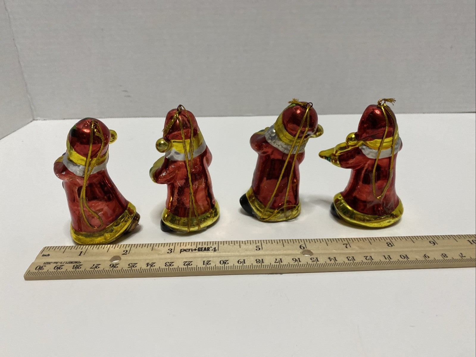 Christmas Tree Santa Claus Ornaments Playing Instruments Set Of 4 Small 3"