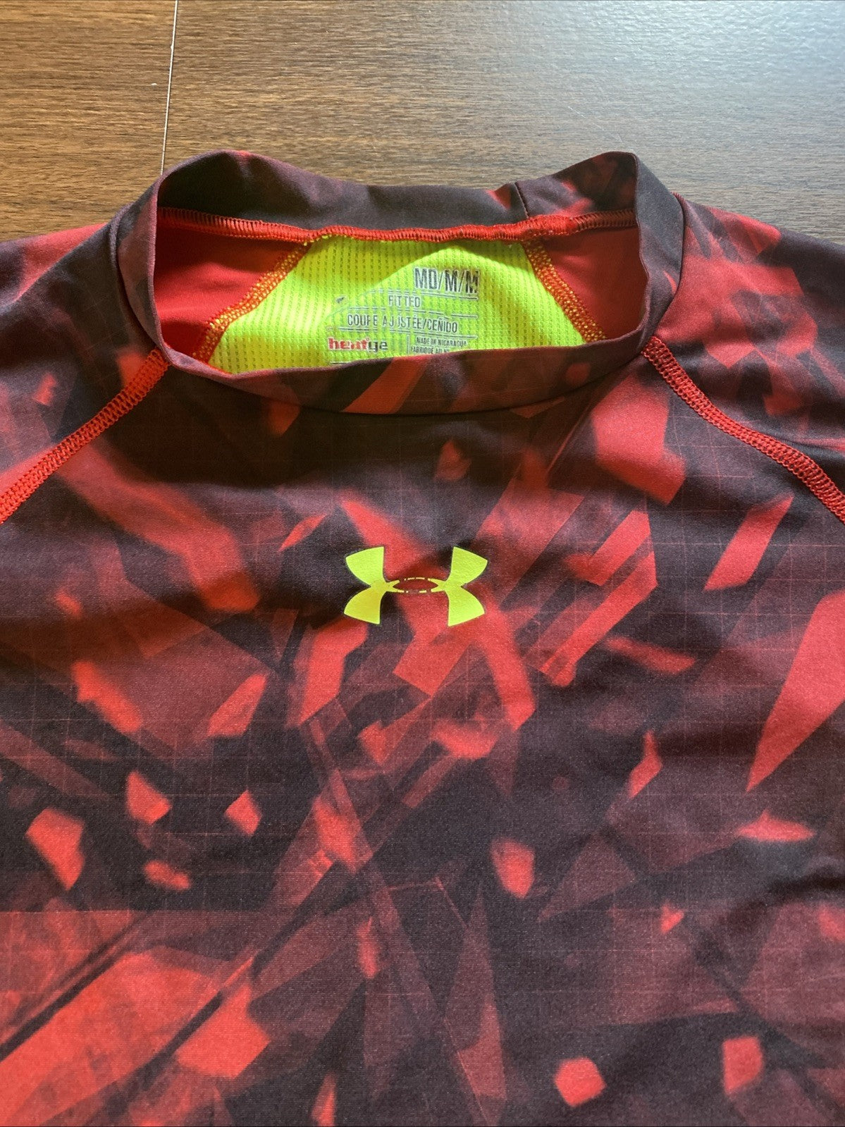 Under Armour NFL Combine Mens Large Heat Gear Shirt Red Yellow Short Sleeve