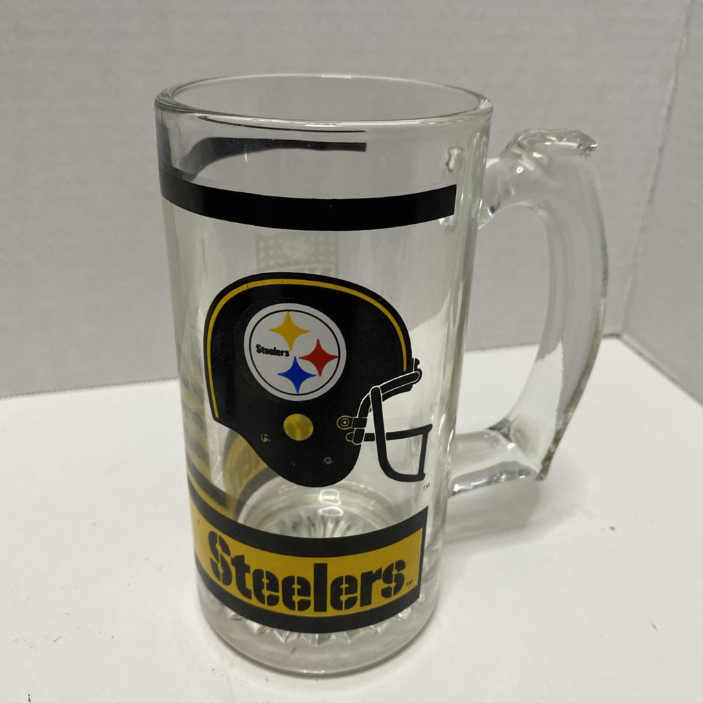 Vintage 1990's NFL Football PITTSBURGH STEELERS 12oz Glass Mug (5.5” Tall)  NICE