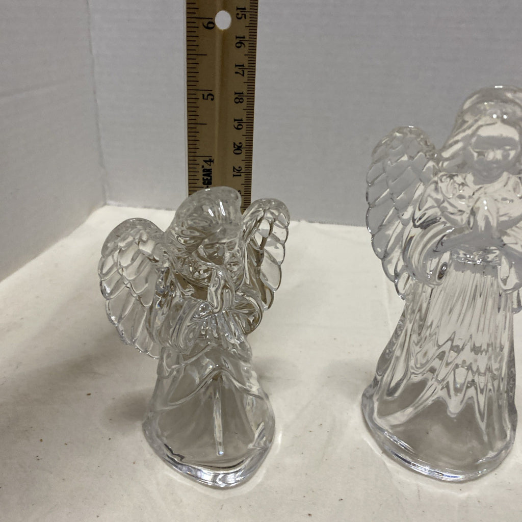 Princess House Nativity Set Lead Crystal Lot 3 Vintage Glass Standing Angel Pray