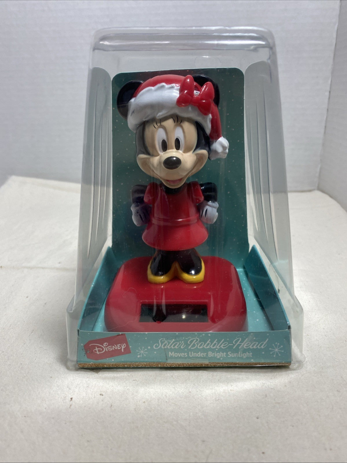 RARE Non-Polka-dotted￼Disney Minnie Mouse Christmas Solar Panel Bobble Head