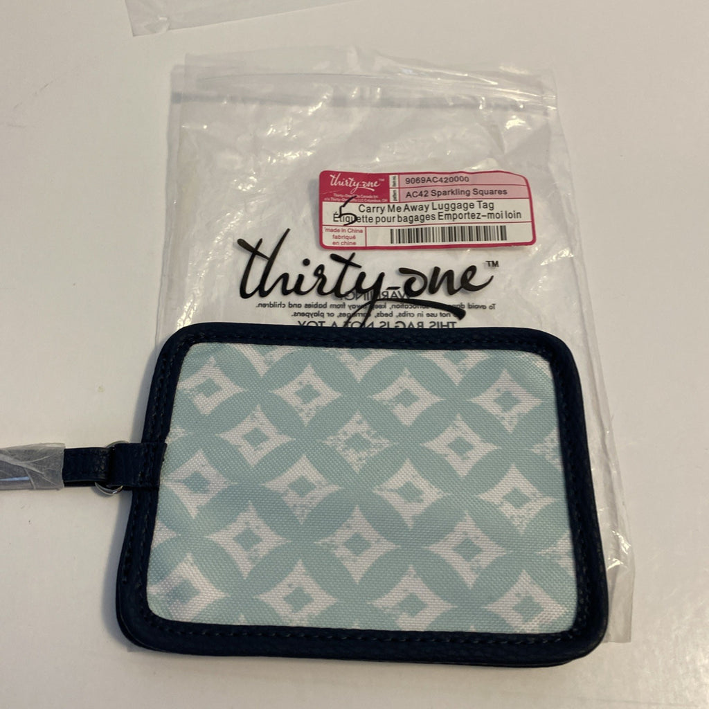 NEW Thirty One Carry Me Away Luggage Tag - Sparkling Squares Blue