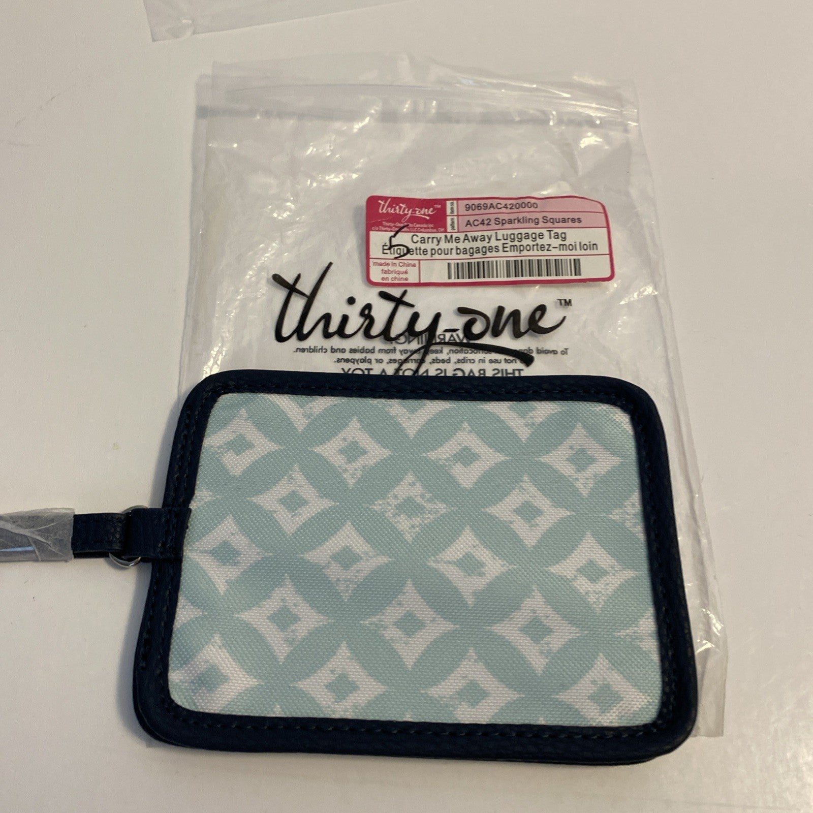 NEW Thirty One Carry Me Away Luggage Tag - Sparkling Squares Blue