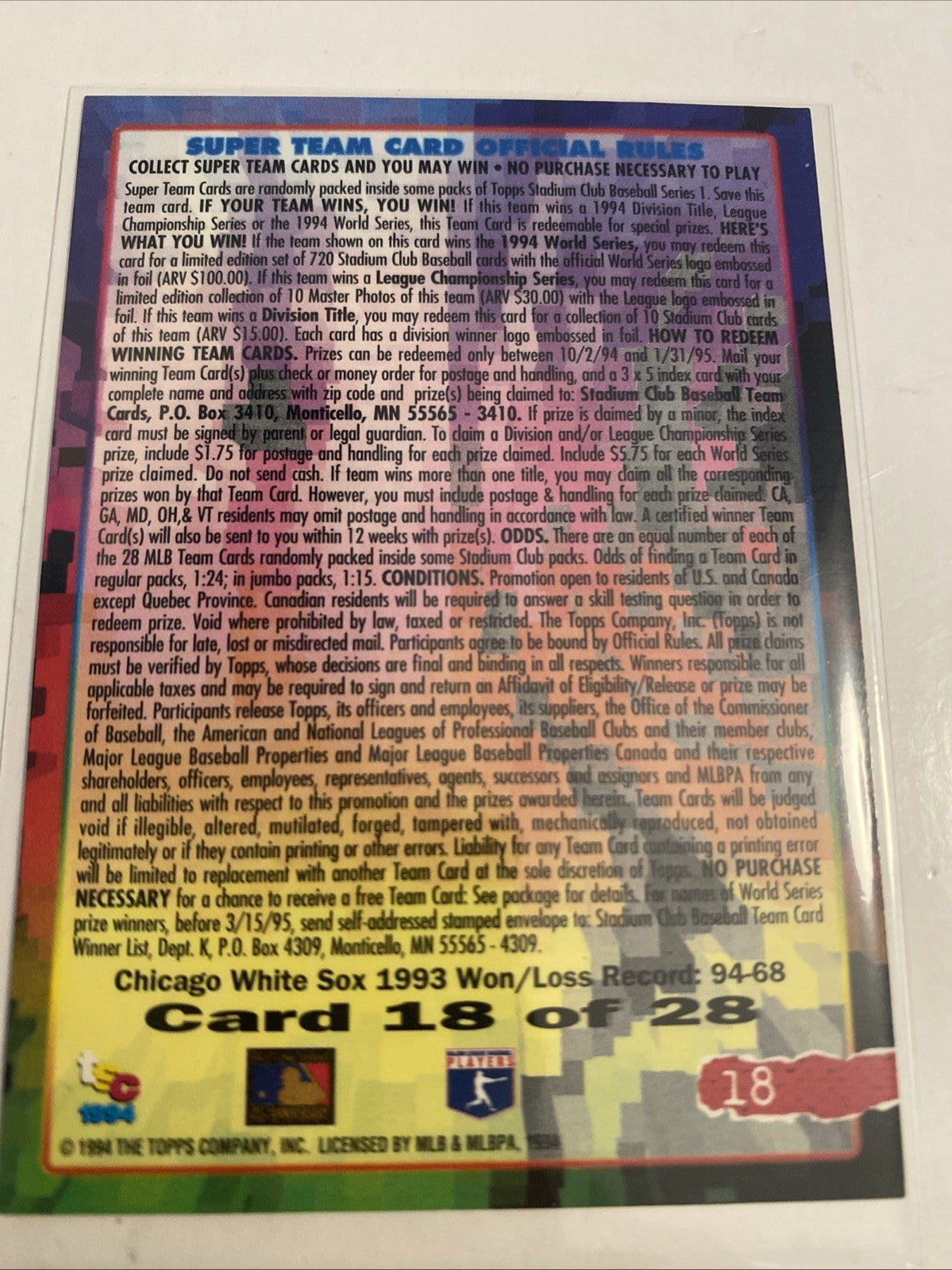 1994 Topps Stadium Club - Super Team Chicago White Sox #18
