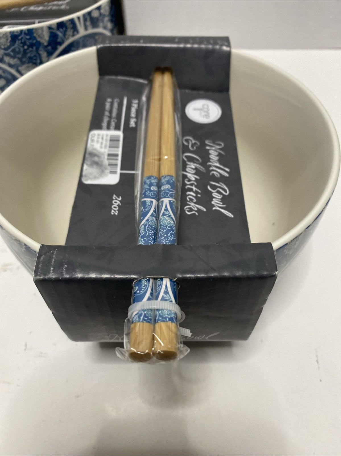Core Kitchen Ramen Noodle Ceramic Bowl Blue Abstract Design 26oz Set Of 2