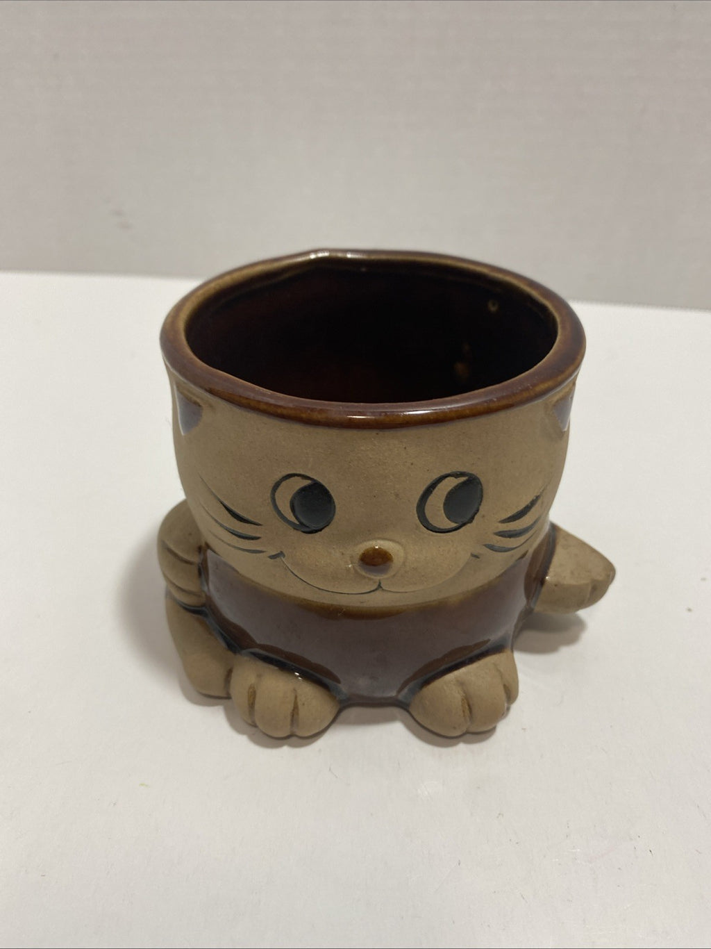 Vintage Planter Cat Kitten Holding Hands Collection Brown Glaze J.S.N.Y. Taiwan