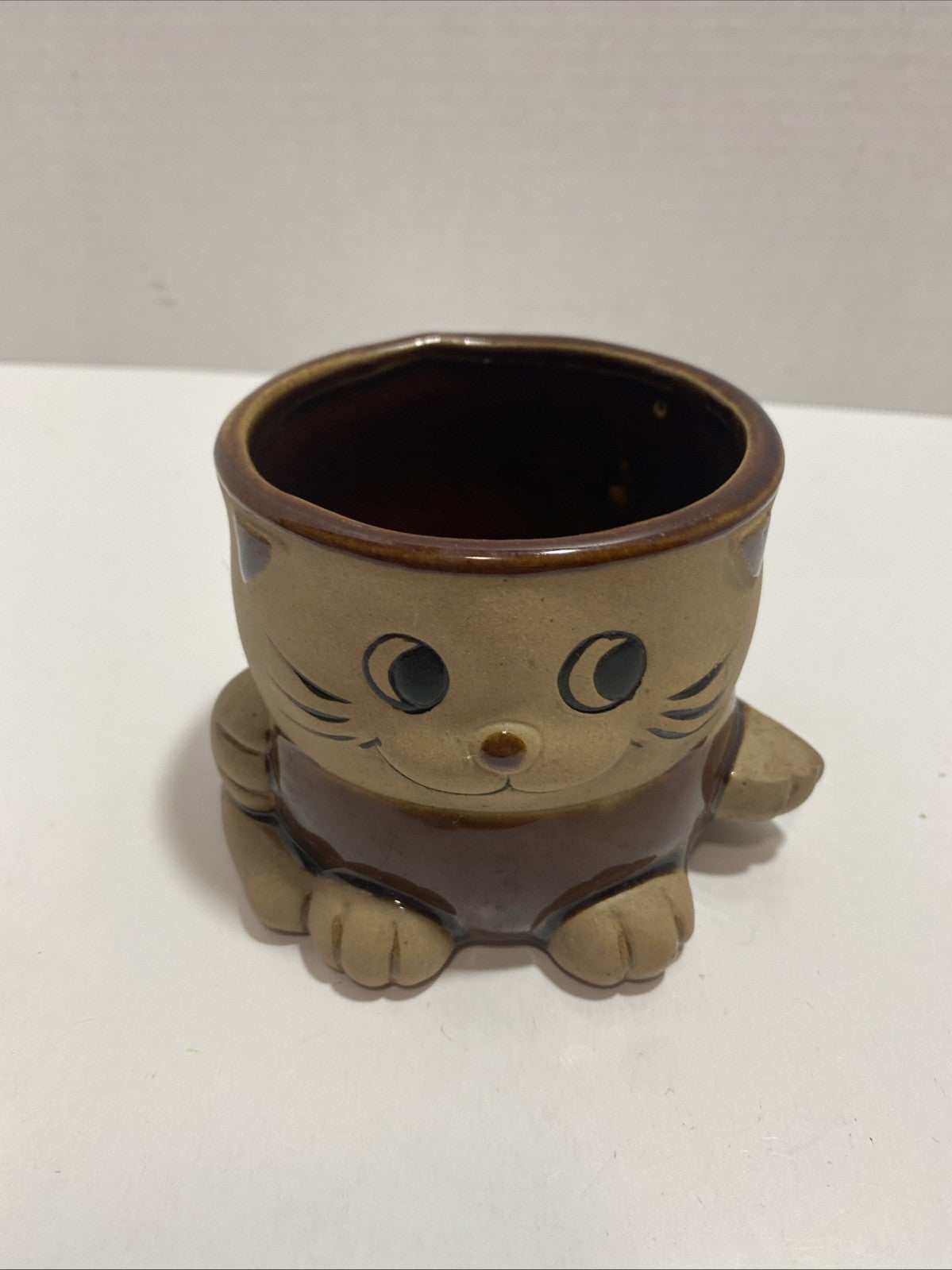 Vintage Planter Cat Kitten Holding Hands Collection Brown Glaze J.S.N.Y. Taiwan