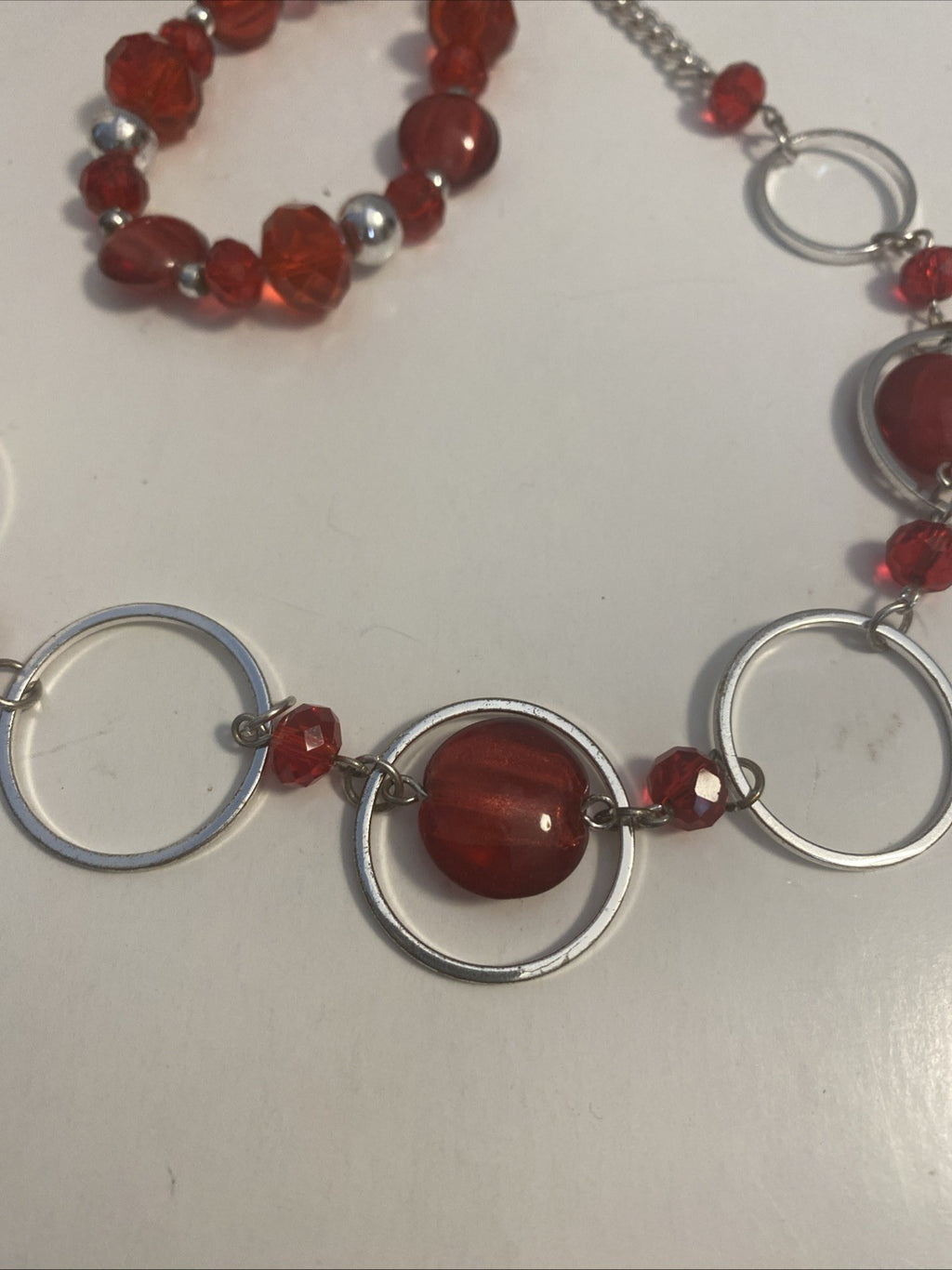 gemstone necklace pendant red clear balls w diamonties bracelet, and earring set