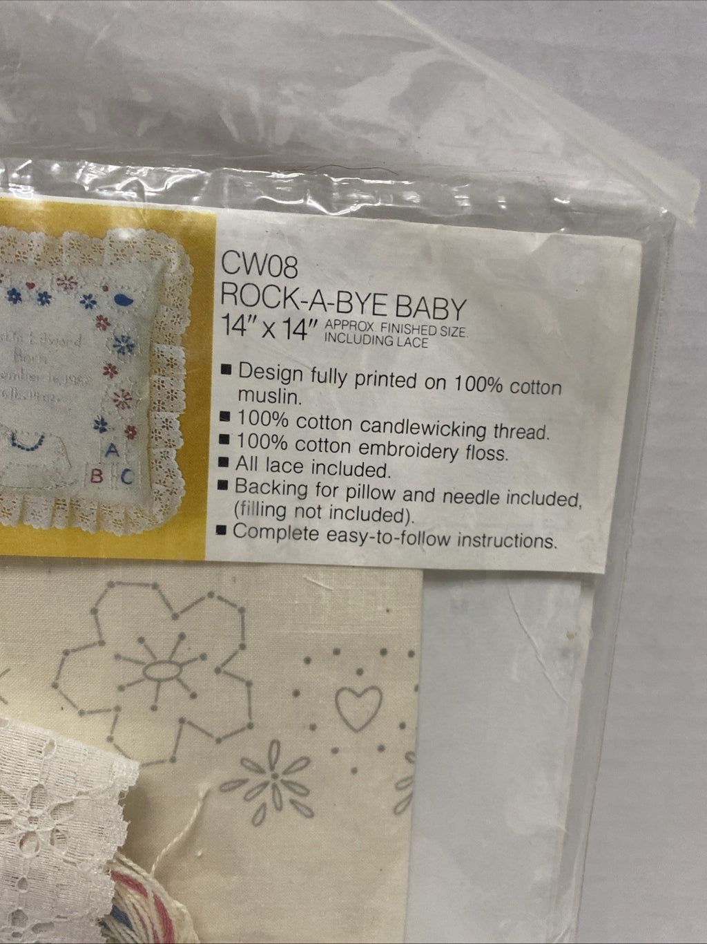 Candlewick Embroidery Birth Announcement Pillow Kit 14" x 14" NIP 