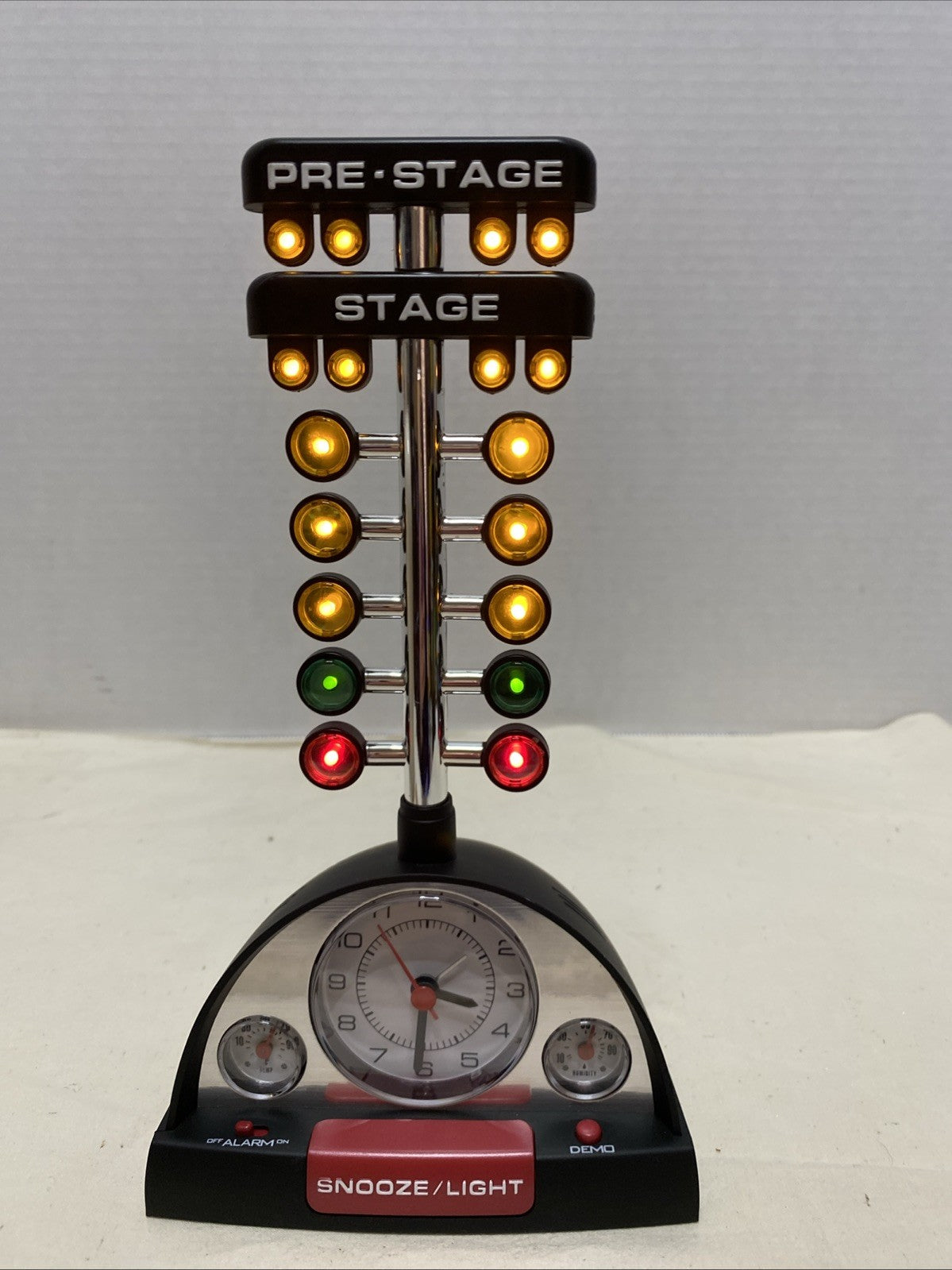 Drag Racing Christmas Tree Lighted Thermometer Sound Tabletop Alarm Clock, Works