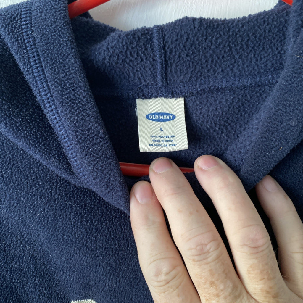 Vintage Y2K 00's Old Navy Hoodie Size Large Soft Navy Logo Basic Boxy Polyester