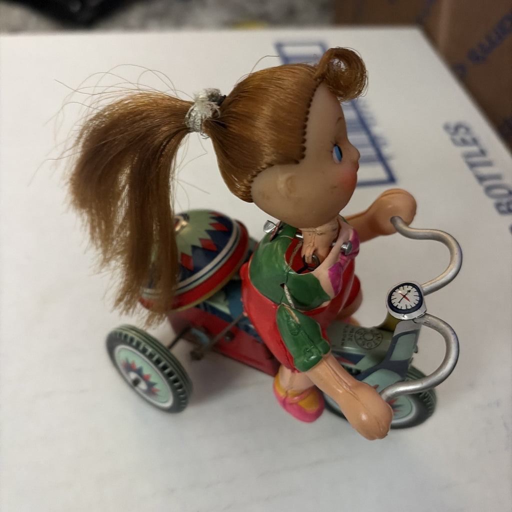 Vintage Pony Tail Doll on Tricycle Kanto Toys Japan Wind-Up Works