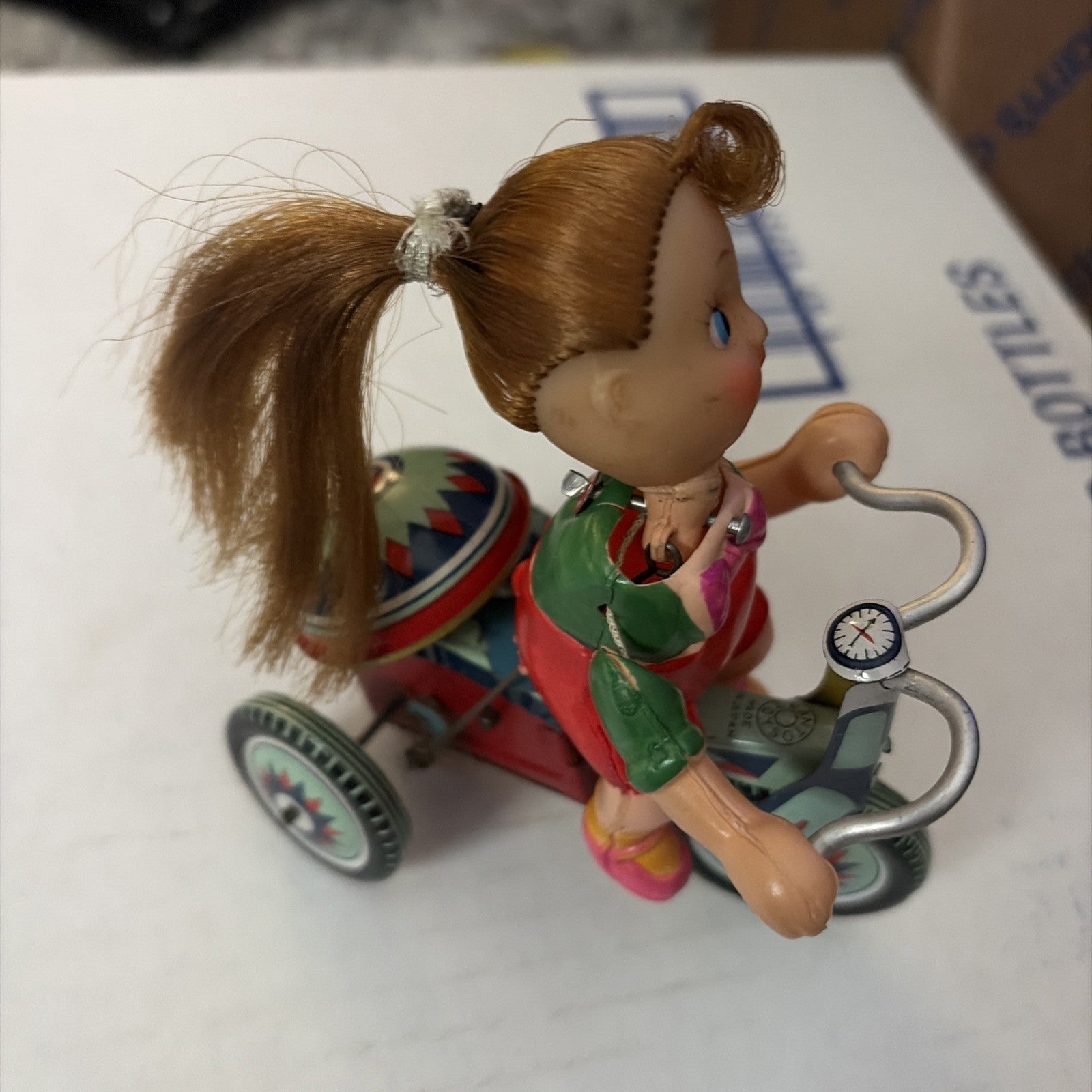 Vintage Pony Tail Doll on Tricycle Kanto Toys Japan Wind-Up Works