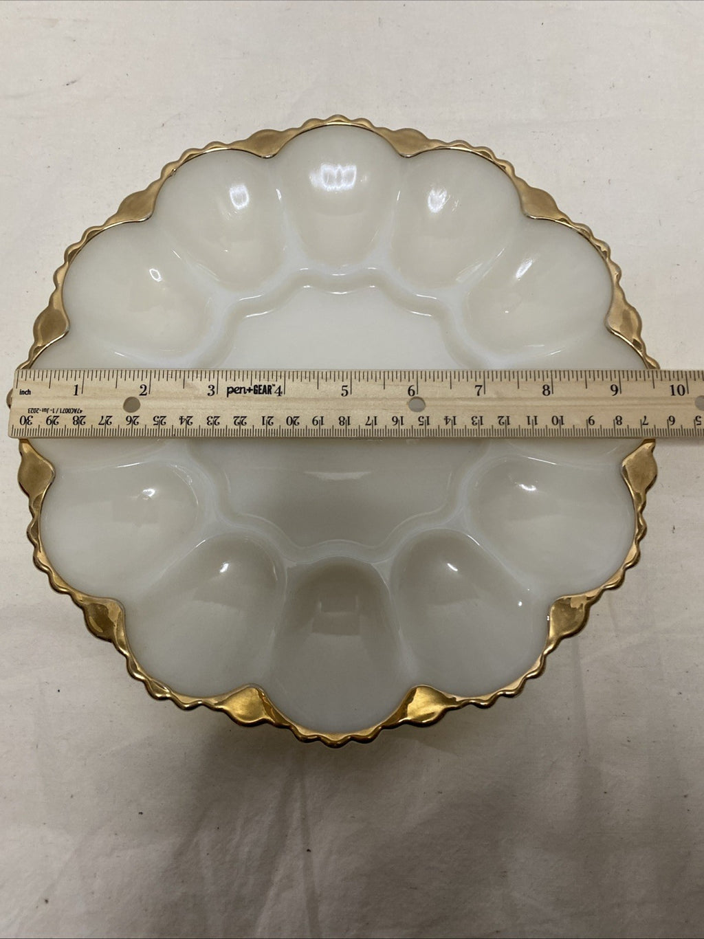 Vintage Anchor Hocking Milk Glass Deviled Egg Plate Serving Tray 10” Platter
