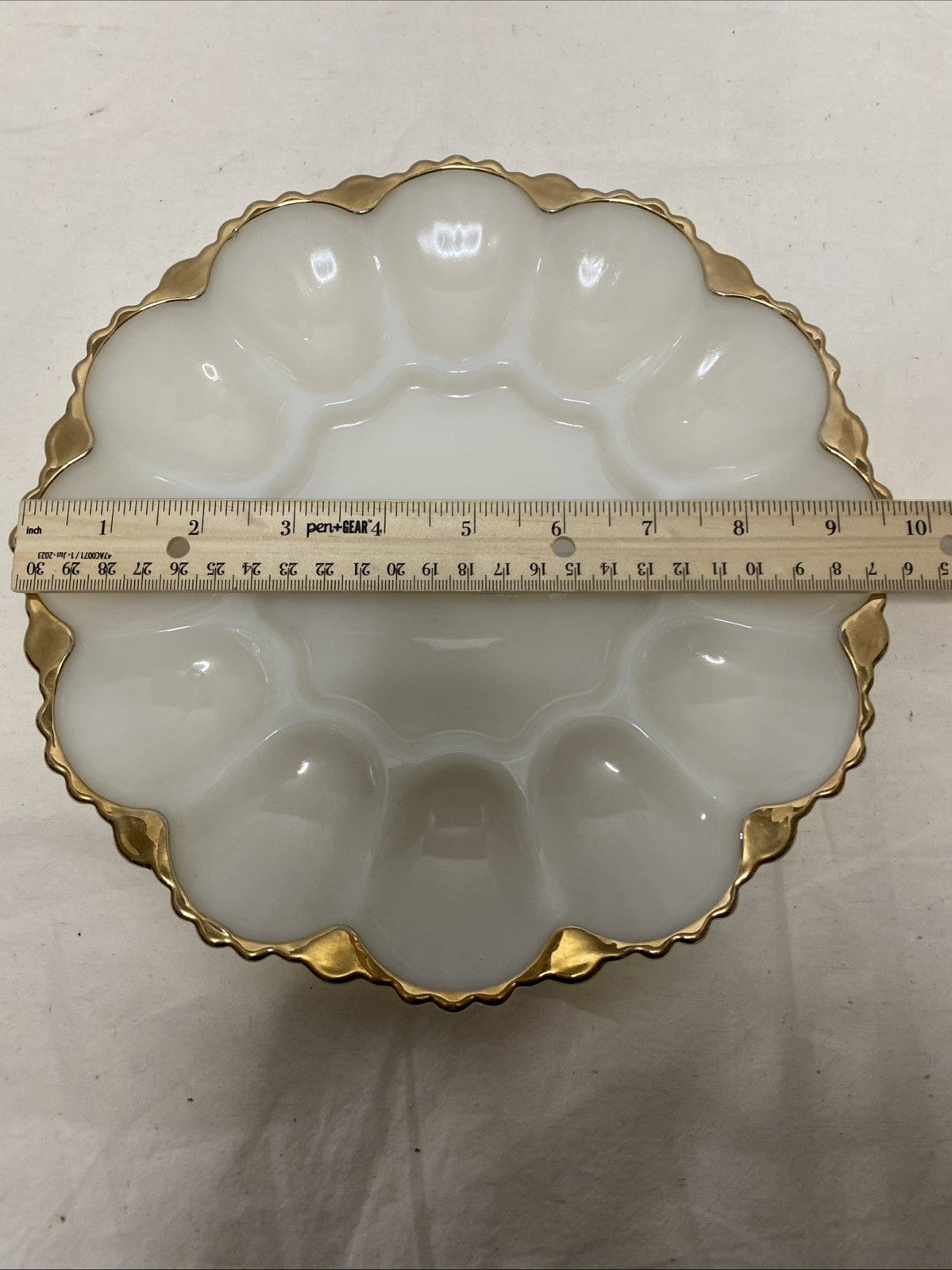 Vintage Anchor Hocking Milk Glass Deviled Egg Plate Serving Tray 10” Platter