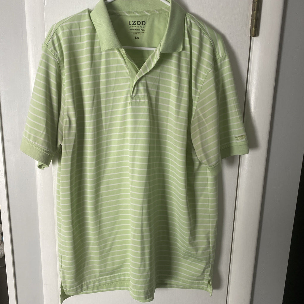 Luxury sports performance polo size large men’s shirt mint green white stripes s