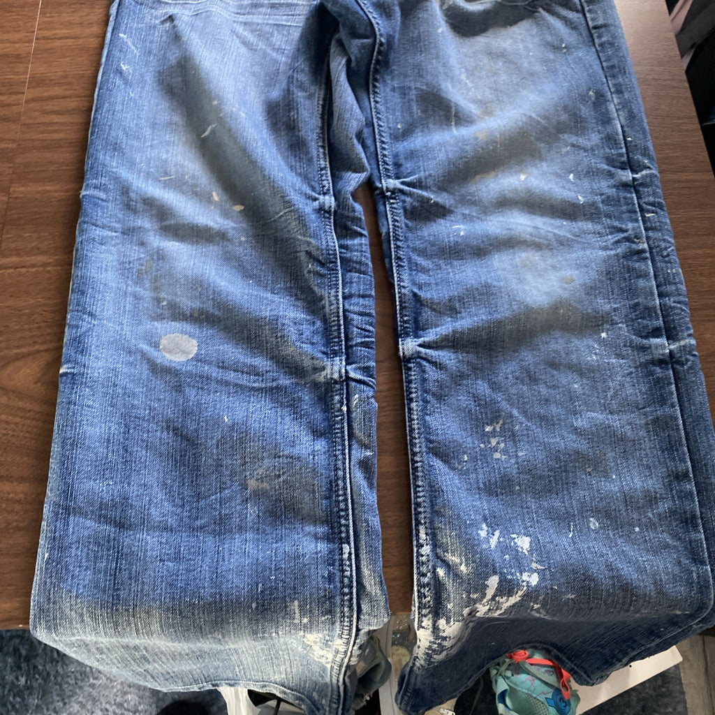 Helix Ladies Loose Straight Fit Jeans 30/32 Distressed Paint Jeans