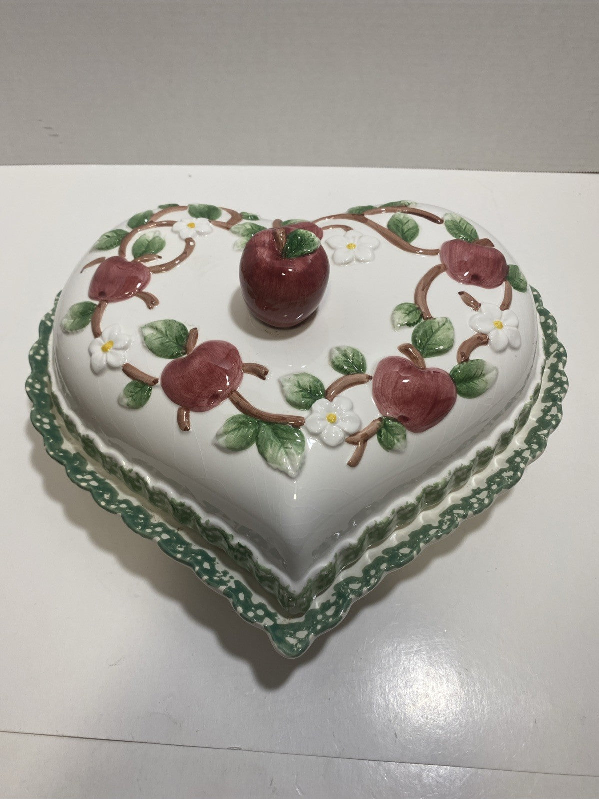 House Of Lloyd 1996 Ceramic Heart Apple Blossom Dessert Dish With Lid  11.5”