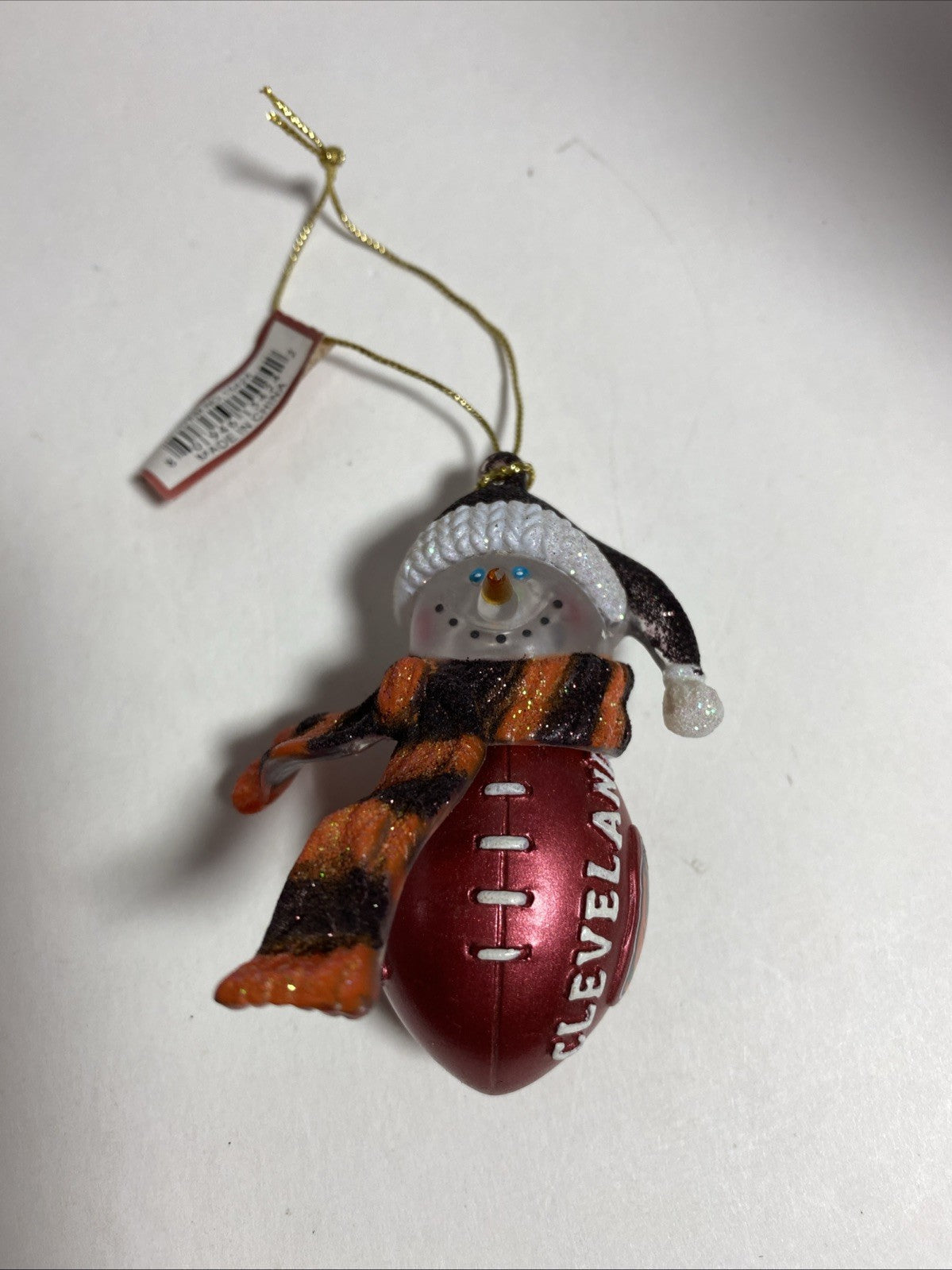 Cleveland Browns STRIPED ACRYLIC SNOWMAN FOOTBALL ORNAMENT NFL 3"