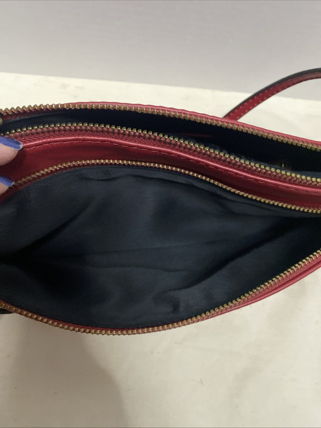 Elliott Lucca Red Leather Removable Strap Clutch/ Crossbody/ Shoulder Bag 7x11"