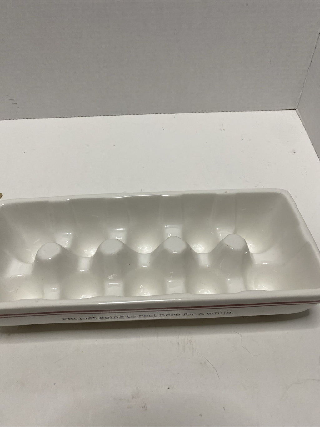 White Ceramic Egg Carton; Country Farmhouse Kitchen Decor Rustic Holds 10 Eggs