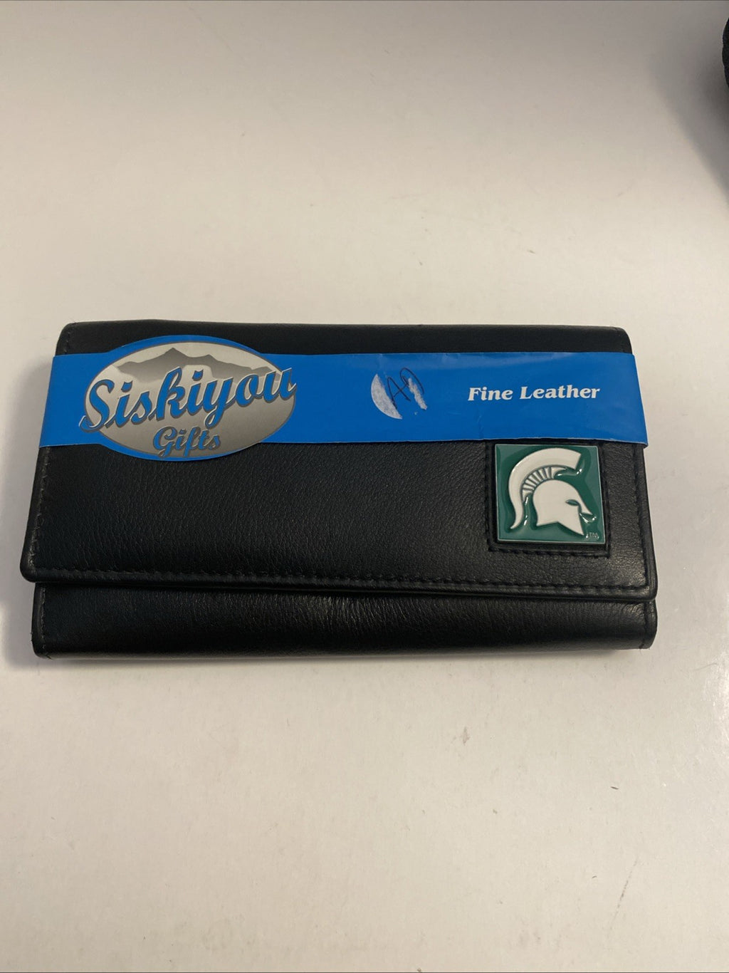 Michigan State University FINE LEATHER LADIES WALLET BLACK METAL GATOR HEAD