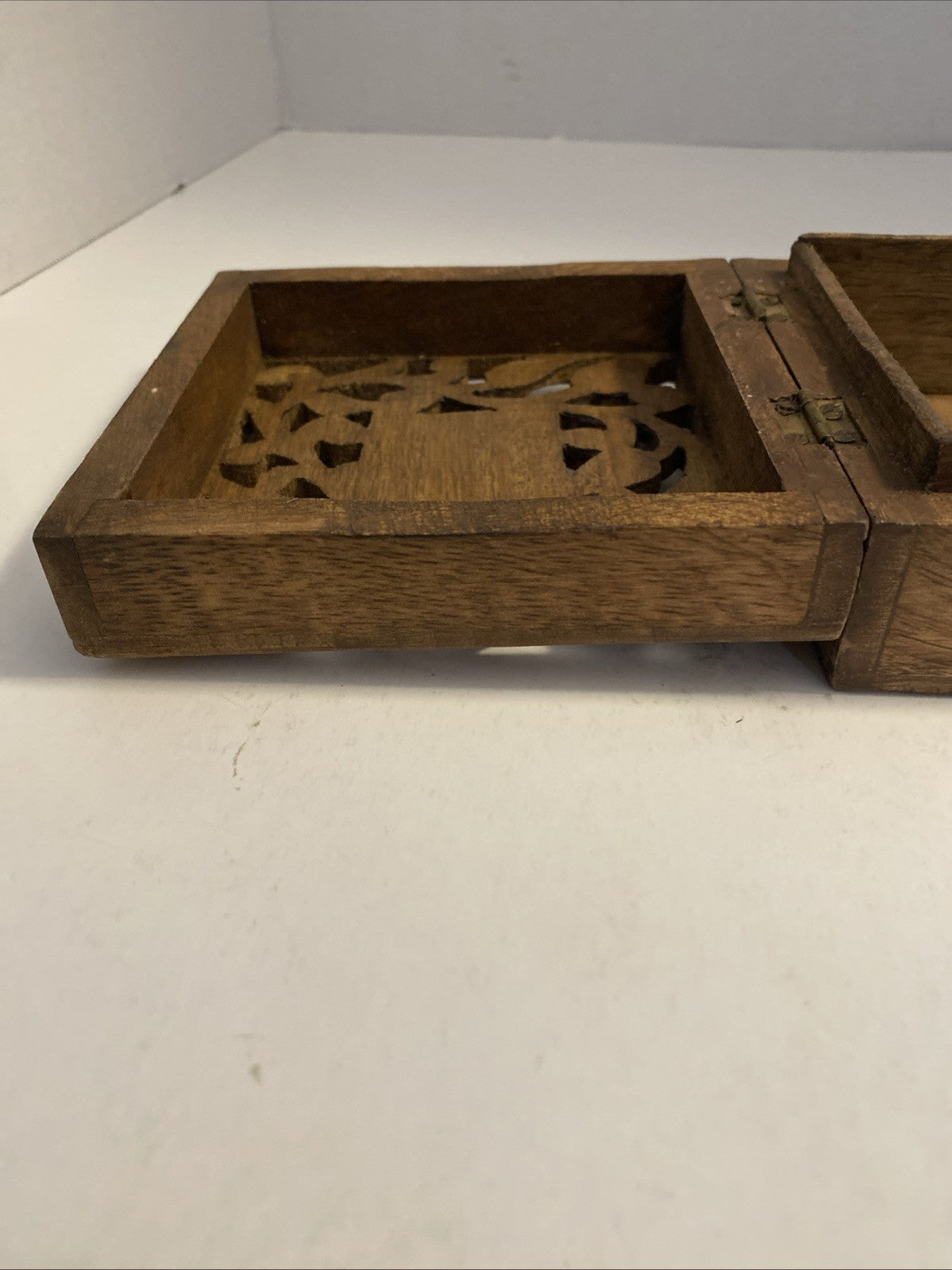Vintage Hand Crafted Wooden Keepsake Box 5” x 5” x 2.25”