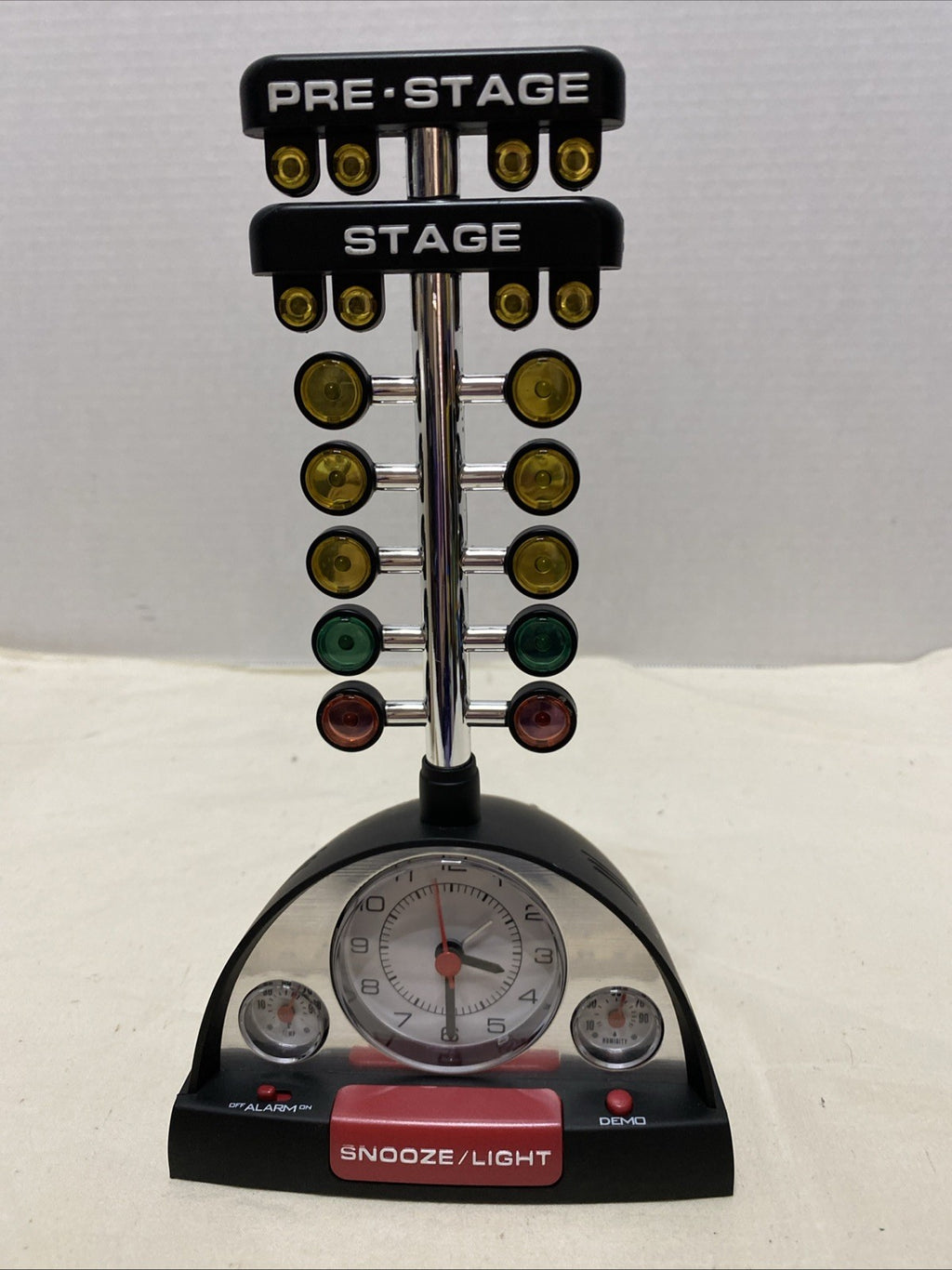Drag Racing Christmas Tree Lighted Thermometer Sound Tabletop Alarm Clock, Works