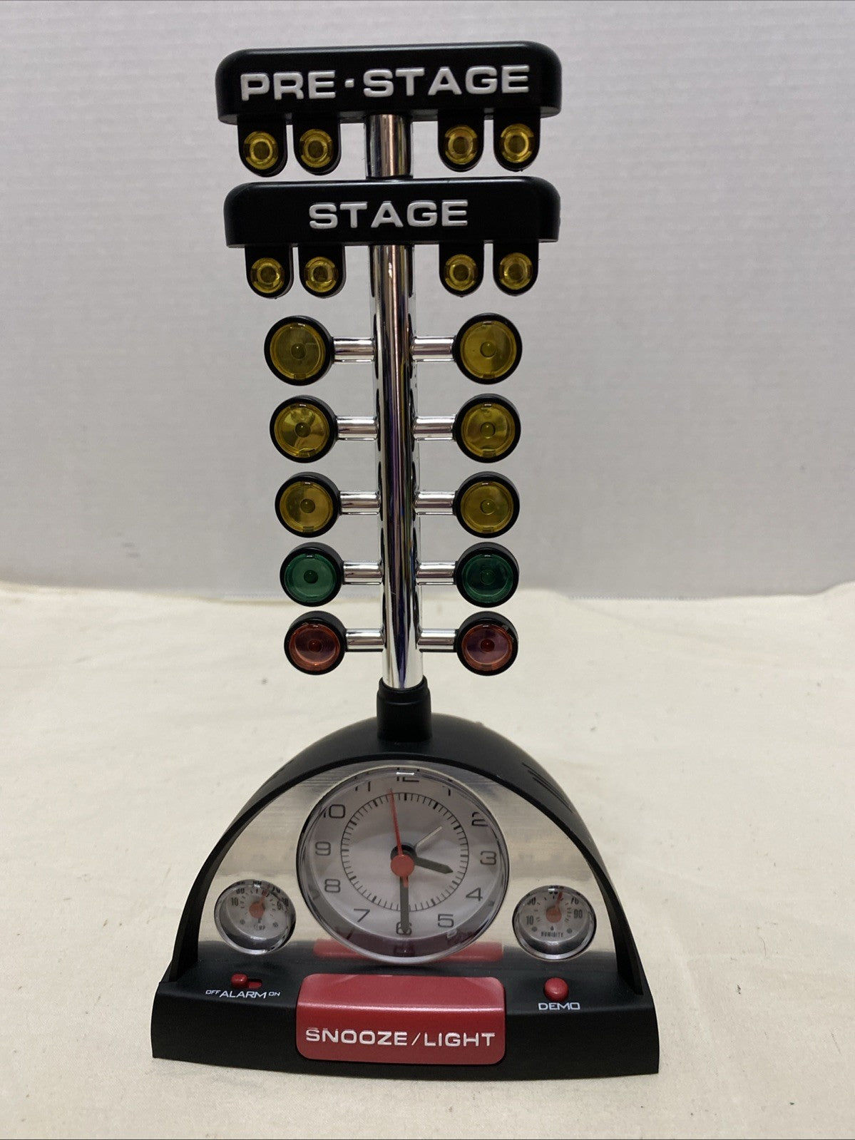 Drag Racing Christmas Tree Lighted Thermometer Sound Tabletop Alarm Clock, Works