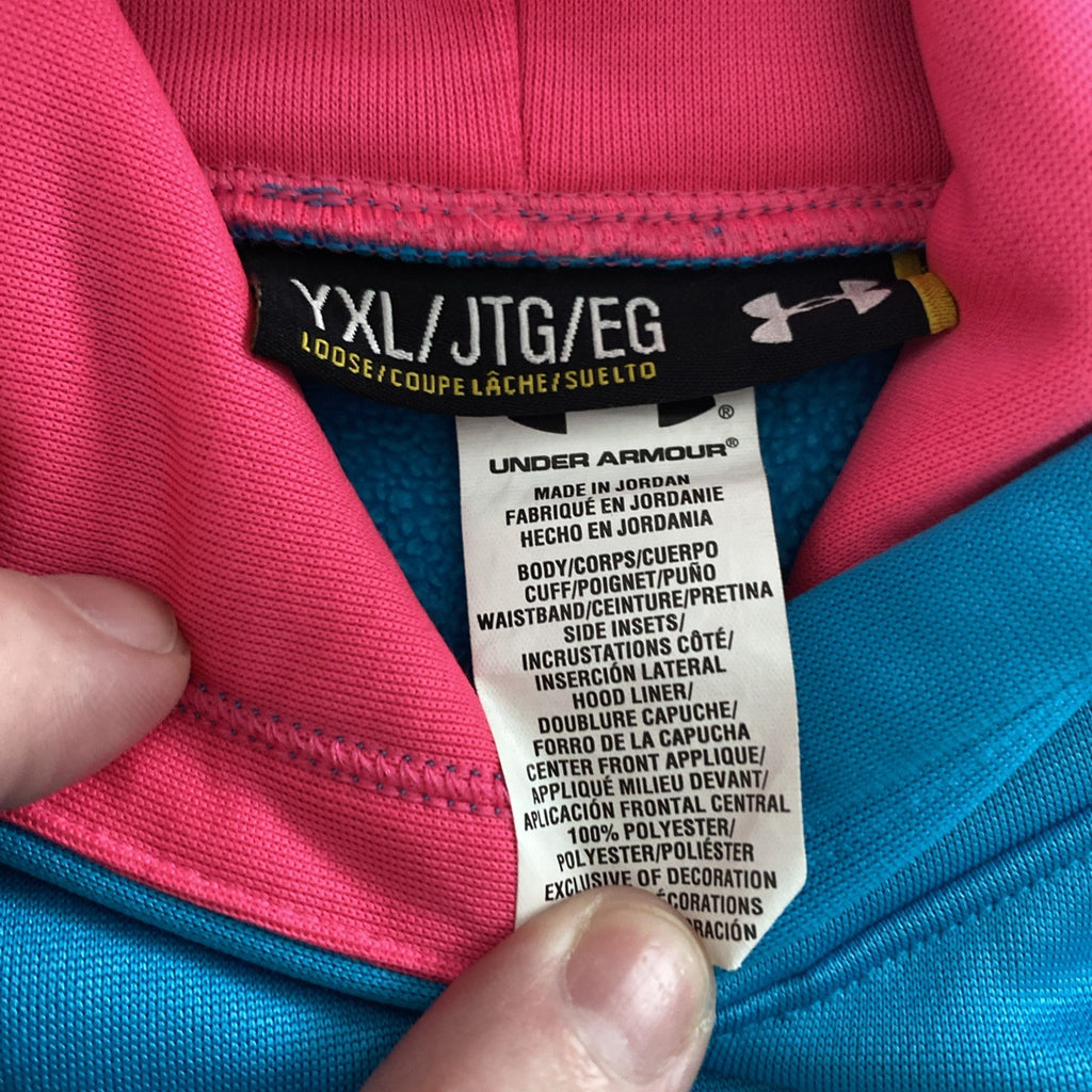 Under Armour YOUTH XL Hoodie Sweatshirt Teal/Pink/Yel Kids, Polyester Girls New