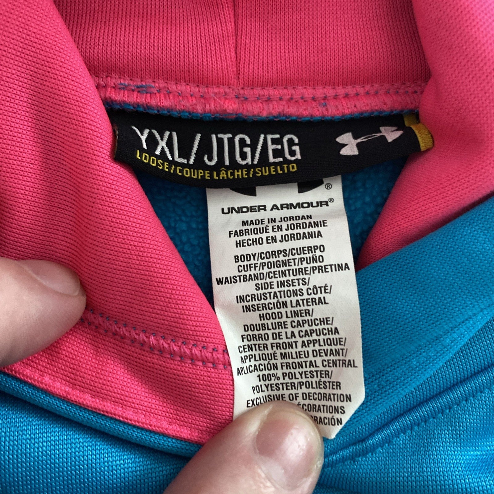 Under Armour YOUTH XL Hoodie Sweatshirt Teal/Pink/Yel Kids, Polyester Girls New