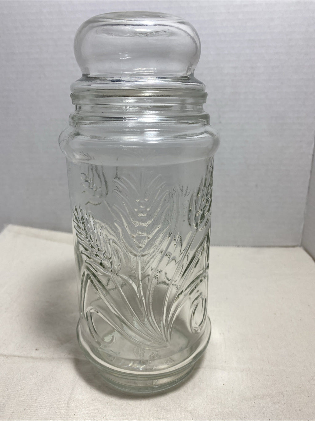 Planters Mr Peanut Glass Apothecary Jar Canister VTG 1982 Wide Pnut Leaf Design 