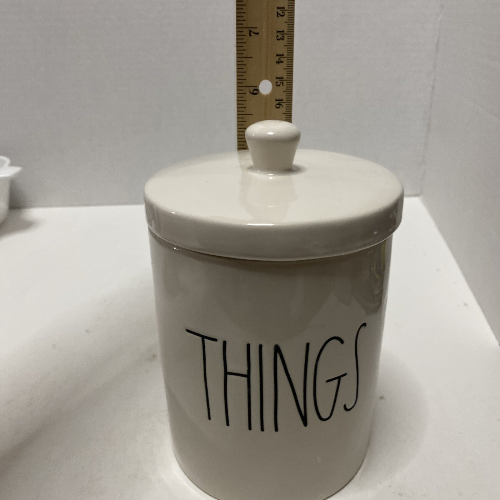 RAE DUNN "THINGS" SMOOTH WHITE CANISTER FARMHOUSE ARTISAN COLLECTION MAGENTA