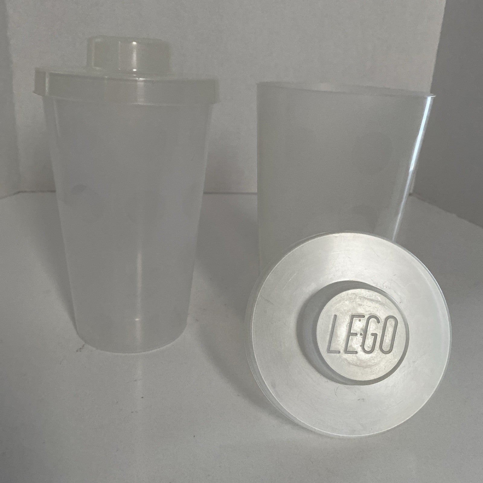Large LEGO® Pick A Brick Plastic Cups Containers with Snap on Lids (Lot of 2)