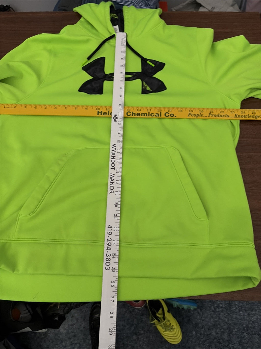 Men’s Under Armour Hoodie Hooded Pullover Green Logo Size Large Loose