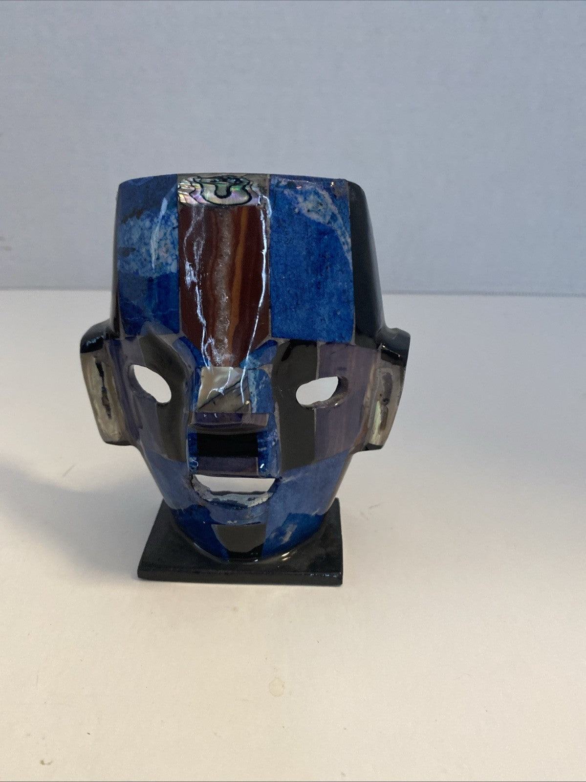 Mayan Aztec Ceremonial Burial Stone Mask Abalone Precious Stone 1970s