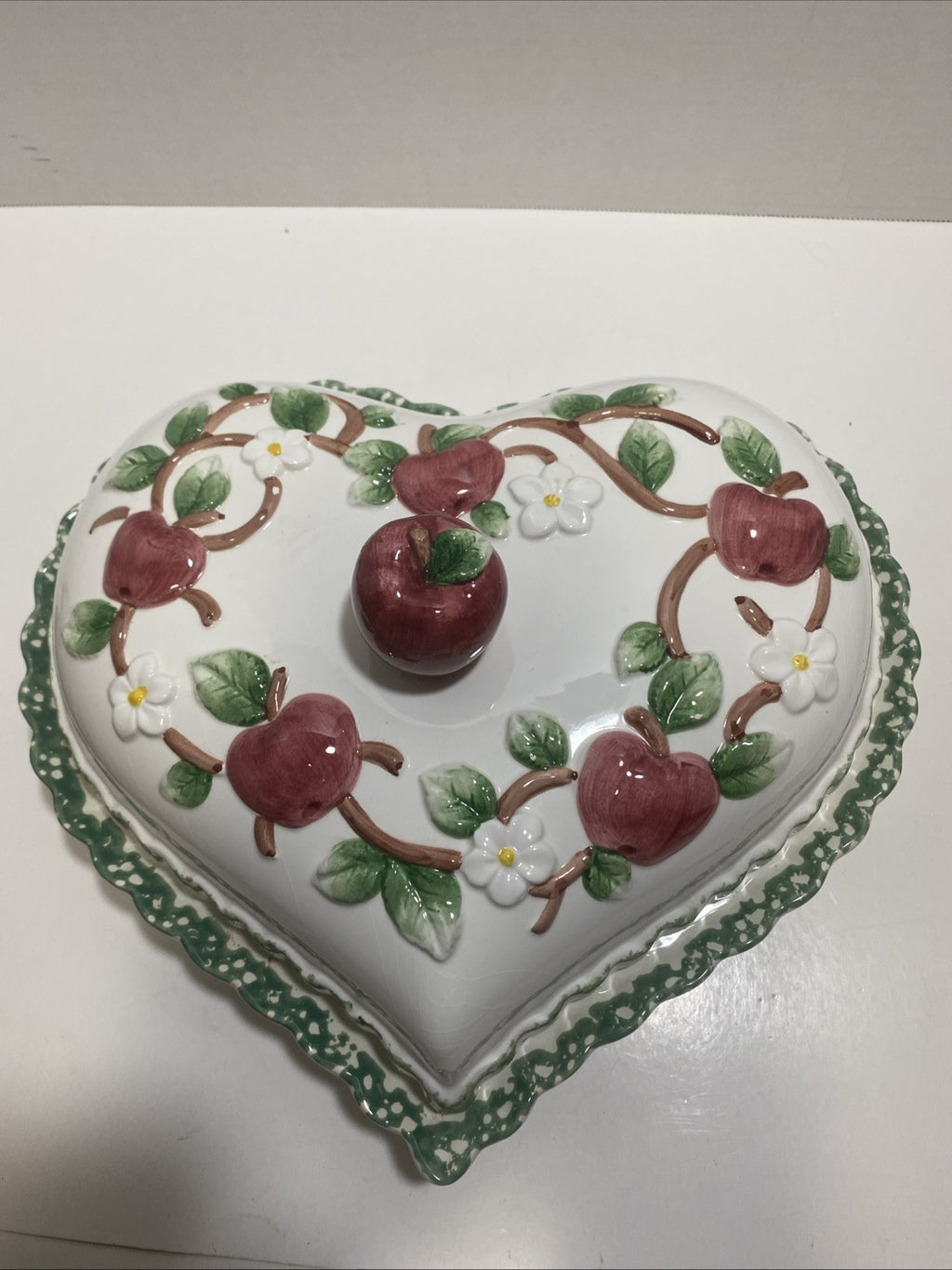 House Of Lloyd 1996 Ceramic Heart Apple Blossom Dessert Dish With Lid  11.5”