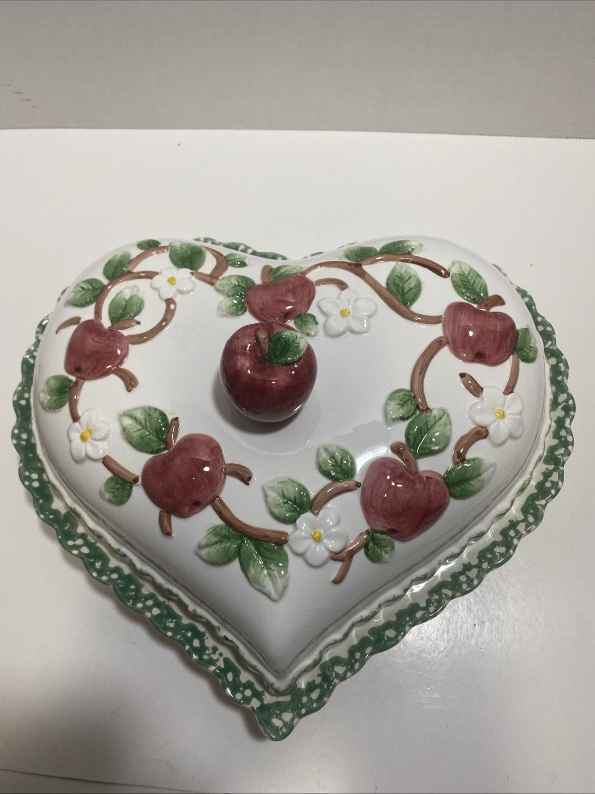 House Of Lloyd 1996 Ceramic Heart Apple Blossom Dessert Dish With Lid  11.5”