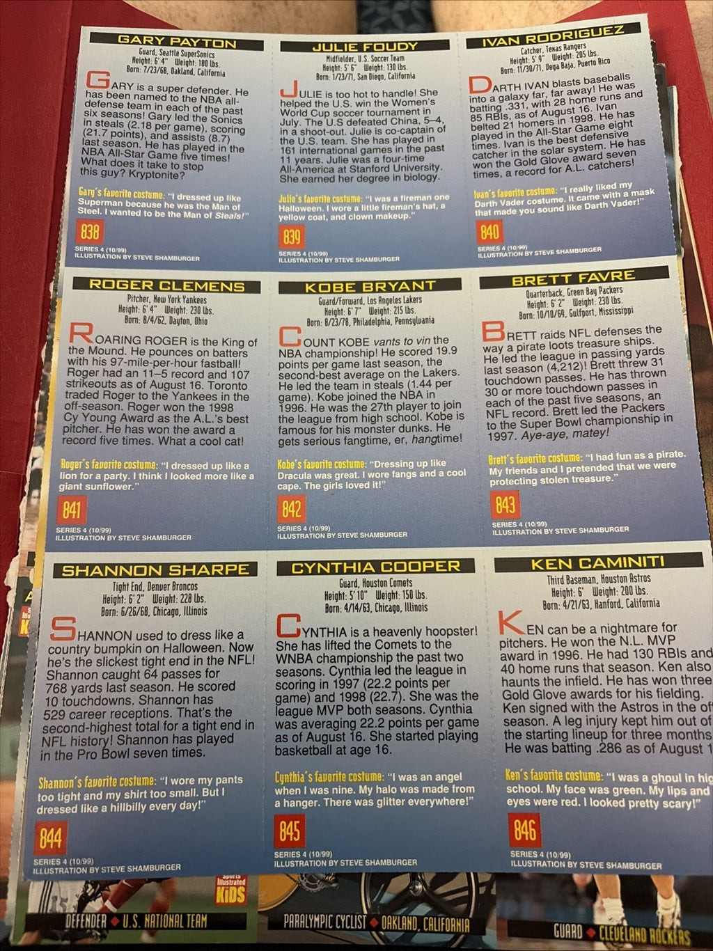  1999 Sports Illustrated (SI) for Kids w/Kobe Bryant as Dracula Card Uncut Sheet